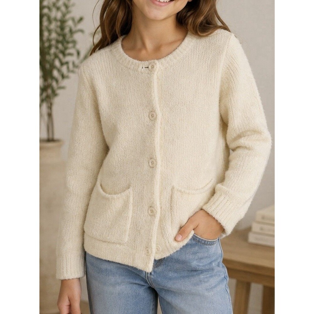 Hanna Andersson Girls Cream Thick Button Cardigan Marshmallow Holiday US 10